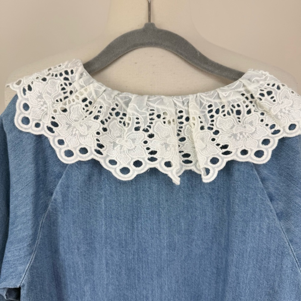 💋Zara Kids Blue Denim Dress with White Lace Collar size 7 - Picture 7 of 7